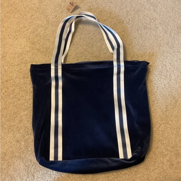 PINK VS Navy Blue Soft Velour Ribbed Shoulder Bag (NWT)& PINK Nation Knit Beanie - Picture 3 of 12